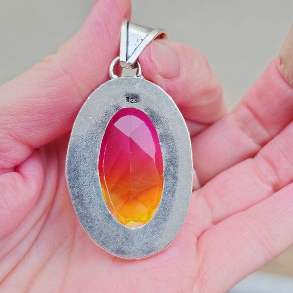 Bi-Color Tourmaline ✦ Sterling Silver Pendant ✦ Victorian Oval Pink & Yellow NWT - Picture 4 of 15
